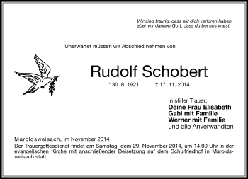 Traueranzeige von Rudolf Schobert von Neue Presse Coburg