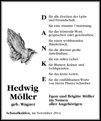 Traueranzeige von Hedwig Möller von Südthüringer Presse