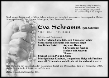 Traueranzeige von Eva Schramm von Südthüringer Presse