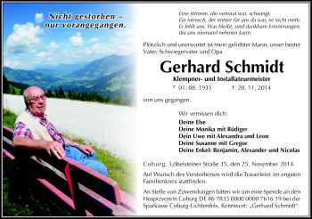 Traueranzeige von Gerhard Schmidt von Neue Presse Coburg