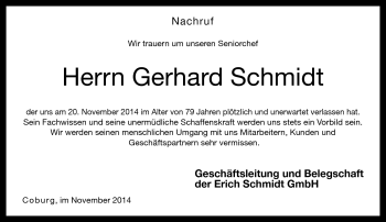 Traueranzeige von Gerhard Schmidt von Neue Presse Coburg