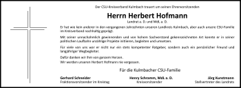 Traueranzeige von Herbert Hofmann von Frankenpost