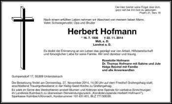 Traueranzeige von Herbert Hofmann von Frankenpost