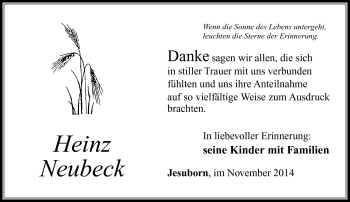 Traueranzeige von Heinz Neubeck von Südthüringer Presse