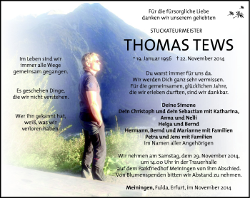 Traueranzeige von Thomas Tews von Südthüringer Presse