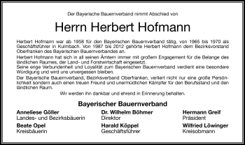 Traueranzeige von Herbert Hofmann von Frankenpost