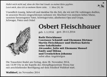 Traueranzeige von Osbert Fleischhauer von Südthüringer Presse