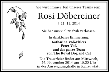 Traueranzeige von Rosi Döbereiner von Frankenpost