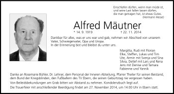 Traueranzeige von Alfred Mäutner von Neue Presse Coburg