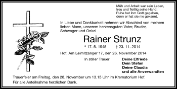 Traueranzeige von Rainer Strunz von Frankenpost