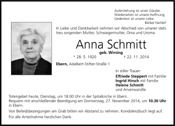 Traueranzeige von Anna Schmitt von Neue Presse Coburg