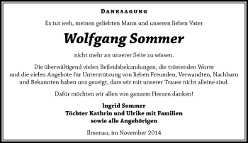 Traueranzeige von Wolfgang Sommer von Südthüringer Presse