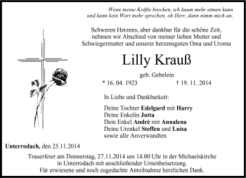 Traueranzeige von Lilly Krauß von Neue Presse Coburg
