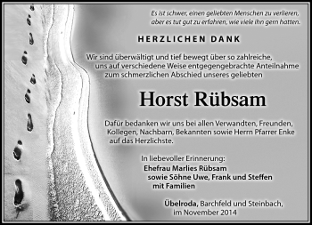 Traueranzeige von Horst Rübsam von Südthüringer Presse