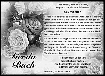 Traueranzeige von Gerda Buch von Südthüringer Presse