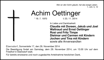 Traueranzeige von Achim Oettinger von Neue Presse Coburg