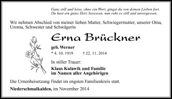 Traueranzeige von Erna Brückner von Südthüringer Presse