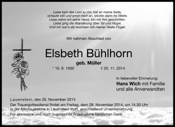 Traueranzeige von Elsbeth Bühlhorn von Neue Presse Coburg