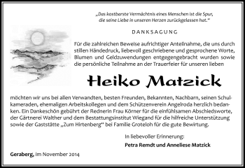 Traueranzeige von Heiko Matzick von Südthüringer Presse