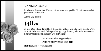 Traueranzeige von Ulla  von Südthüringer Presse