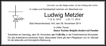 Traueranzeige von Ludwitz Metzler von Frankenpost