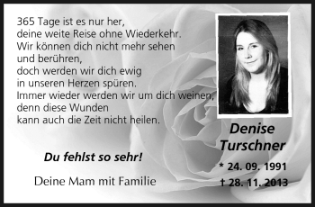 Traueranzeige von Denise Turschner von Neue Presse Coburg