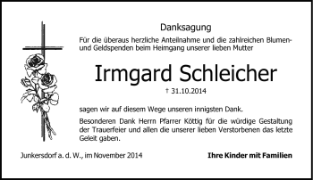 Traueranzeige von Irmgard Schleicher von Neue Presse Coburg