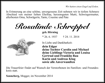 Traueranzeige von Rosalinde Schreppel von Südthüringer Presse