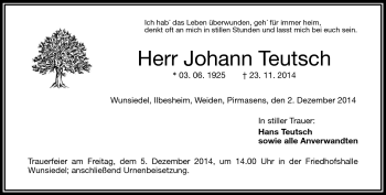 Traueranzeige von Johann Teutsch von Frankenpost