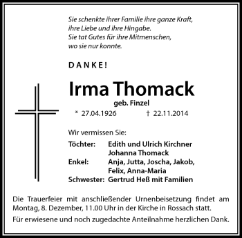 Traueranzeige von Irma Thomack von Neue Presse Coburg
