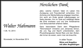 Traueranzeige von Walter Hahmann von Frankenpost