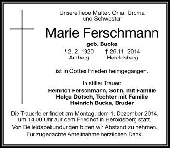 Traueranzeige von Marie Ferschmann von Frankenpost