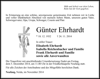 Traueranzeige von Günter Ehrhardt von Südthüringer Presse