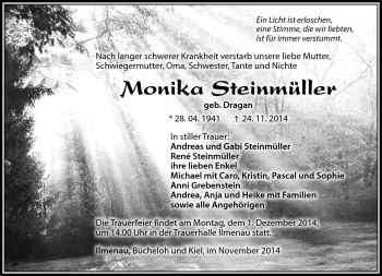 Traueranzeige von Monika Steimüller von Südthüringer Presse