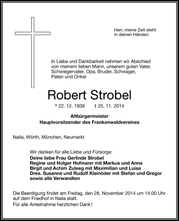 Traueranzeige von Robert Strobel von Frankenpost