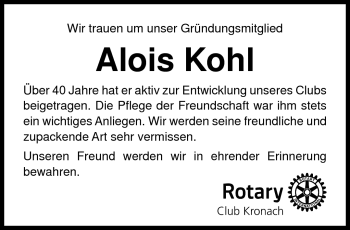 Traueranzeige von Alois Kohl von Neue Presse Coburg