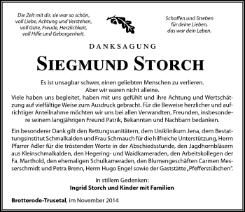 Traueranzeige von Siegmund Storch von Südthüringer Presse