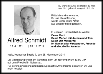 Traueranzeige von Alfred Schmidt von Frankenpost