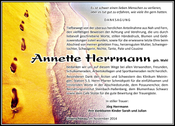 Traueranzeige von Annette Herrmann von Südthüringer Presse