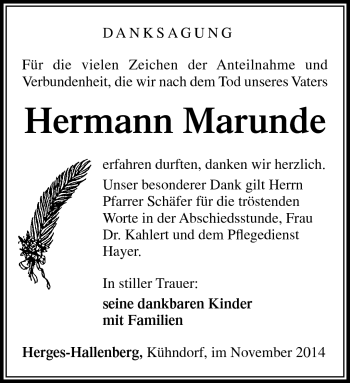 Traueranzeige von Herrmann Marunde von Südthüringer Presse