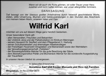 Traueranzeige von Wilfried Karl von Südthüringer Presse