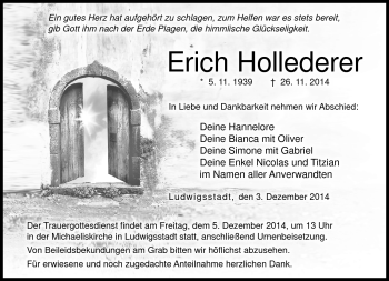 Traueranzeige von Erich Hollederer von Neue Presse Coburg