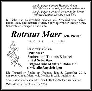 Traueranzeige von Rotraut Marr von Südthüringer Presse