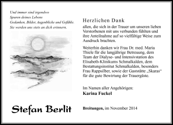 Traueranzeige von Stefan Berlit von Südthüringer Presse