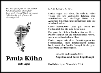 Traueranzeige von Paula Kühn von Südthüringer Presse