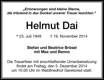 Traueranzeige von Helmut Dai von Frankenpost