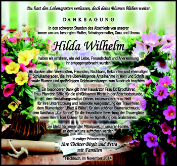 Traueranzeige von Hilda Wilhelm von Südthüringer Presse