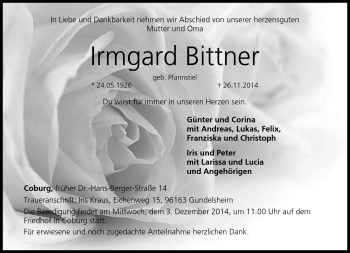 Traueranzeige von Irmgard Bittner von Neue Presse Coburg
