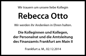 Traueranzeige von Rebecca Otto von Südthüringer Presse