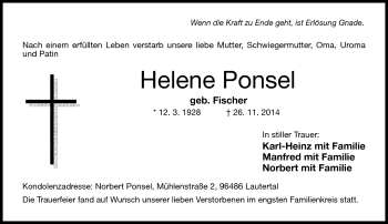 Traueranzeige von Helene Ponsel von Neue Presse Coburg